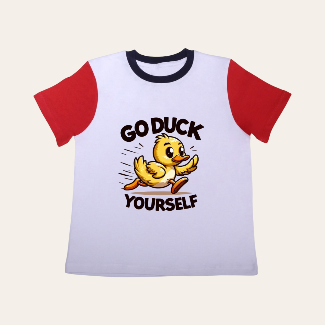 Unisex White & Red Go Duck T Shirt for Kids