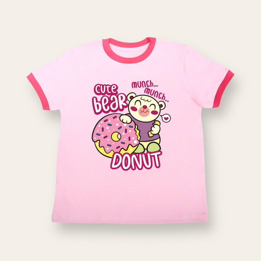 Unisex Baby Pink Bear Donut T Shirt for Kids