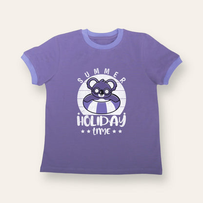 Unisex Purple with Ribs Summer Holiday Time T Shirt for Kids