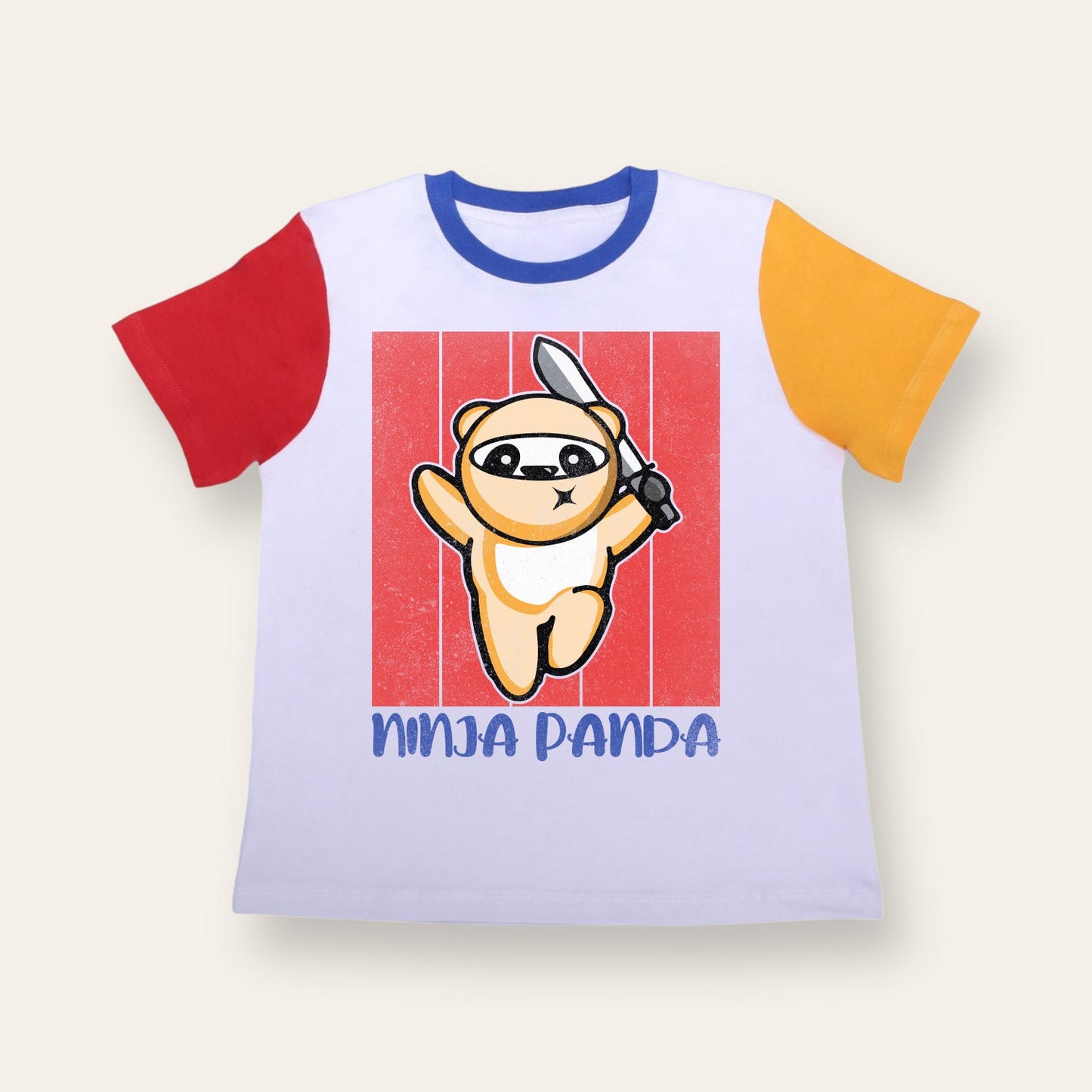 Unisex Red/Yellow Sleeves Ninja Panda T Shirt for Kids