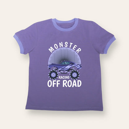 Unisex Purple with Ribs Monster Racing T Shirt for Kids