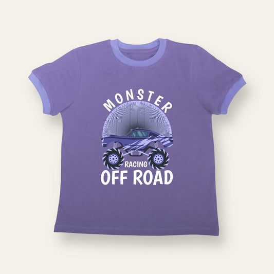 Unisex Purple with Ribs Monster Racing T Shirt for Kids