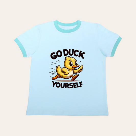 Unisex Turquoise Ribbed Go Duck T Shirt for Kids