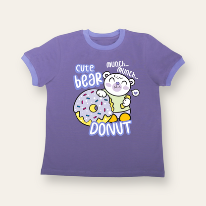 Unisex Purple Ribs Bear Donut T Shirt for Kids