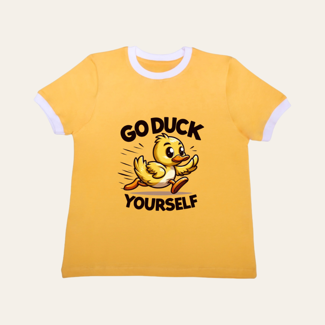 Unisex Yellow Ribbed Go Duck T Shirt for Kids