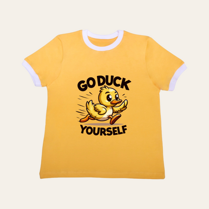 Unisex Yellow Ribbed Go Duck T Shirt for Kids