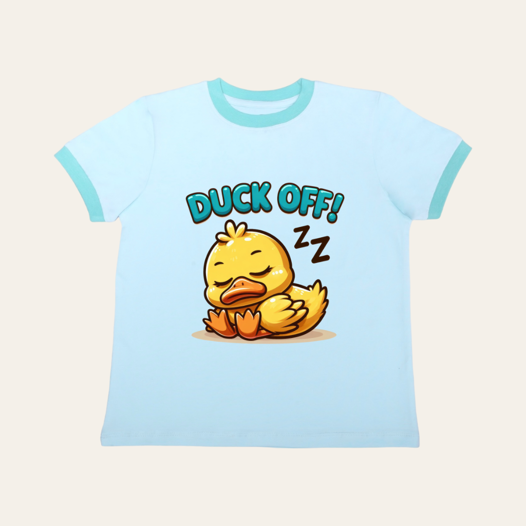 Unisex Turquoise Ribbed Sleeping Duck T Shirt for Kids