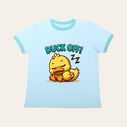 Unisex Turquoise Ribbed Sleeping Duck T Shirt for Kids