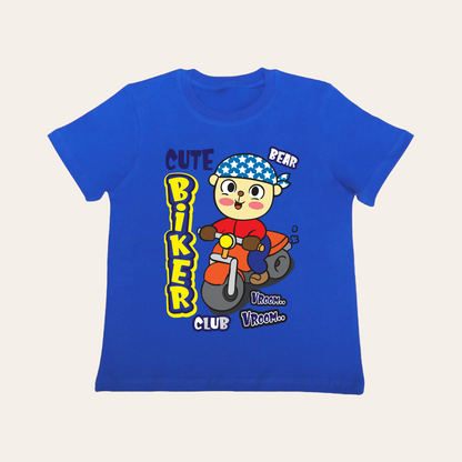 Unisex Royal Blue Bear Biker T Shirt for Kids