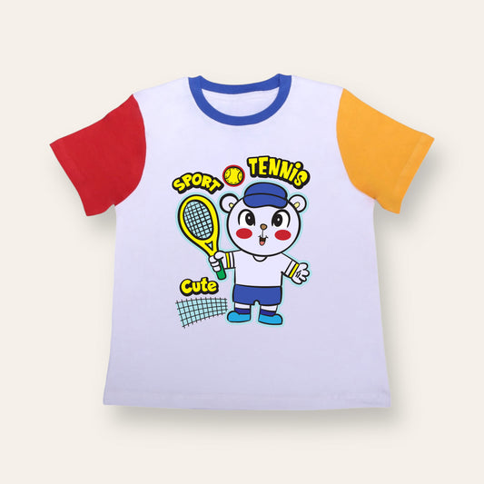 Unisex Red/Yellow Sleeves Tennis Sport T Shirt for Kids