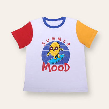 Unisex Red/Yellow Sleeves Summer Mood T Shirt for Kids