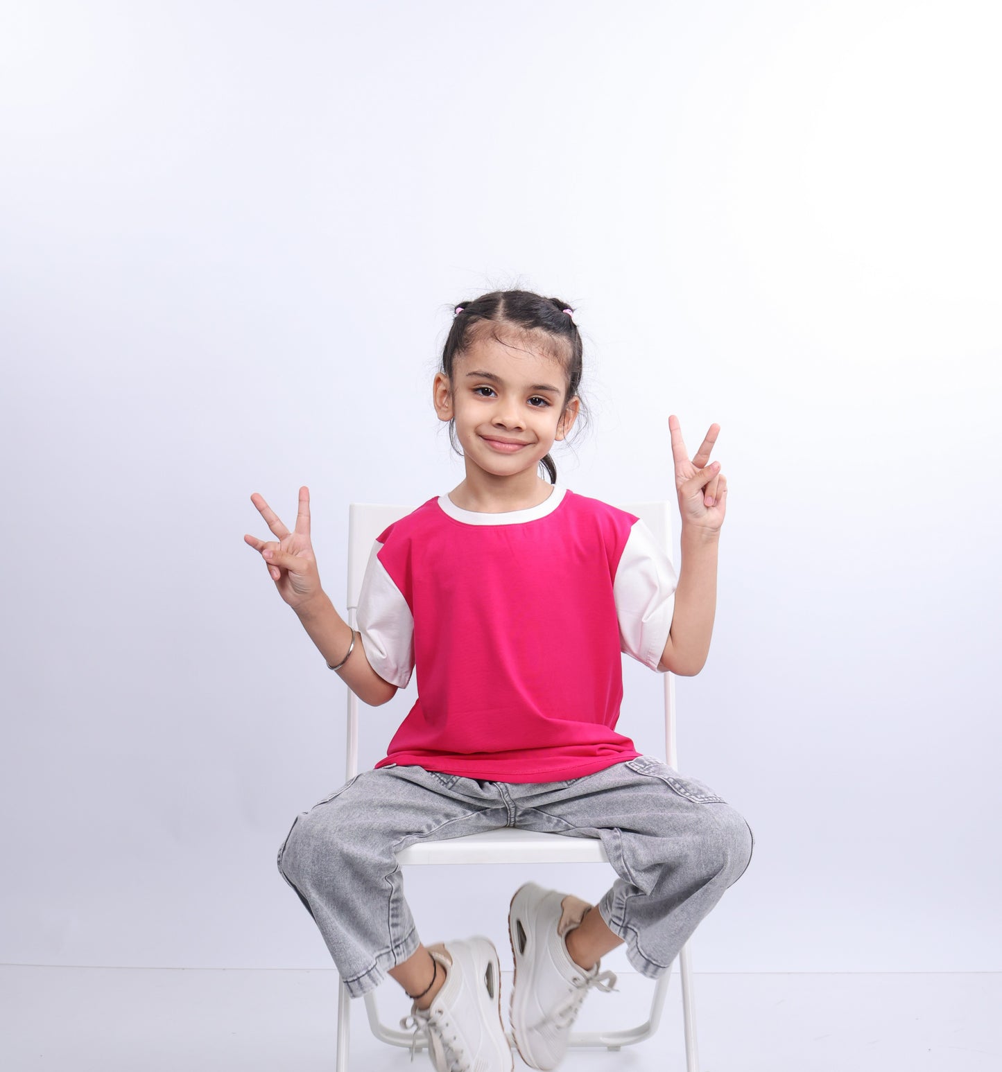 Unisex Plain Pink & White T Shirt for Kids