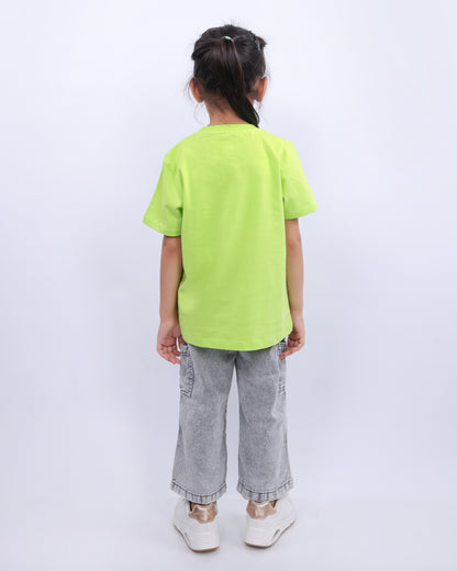 Unisex Plain Neon Green T Shirt for Kids