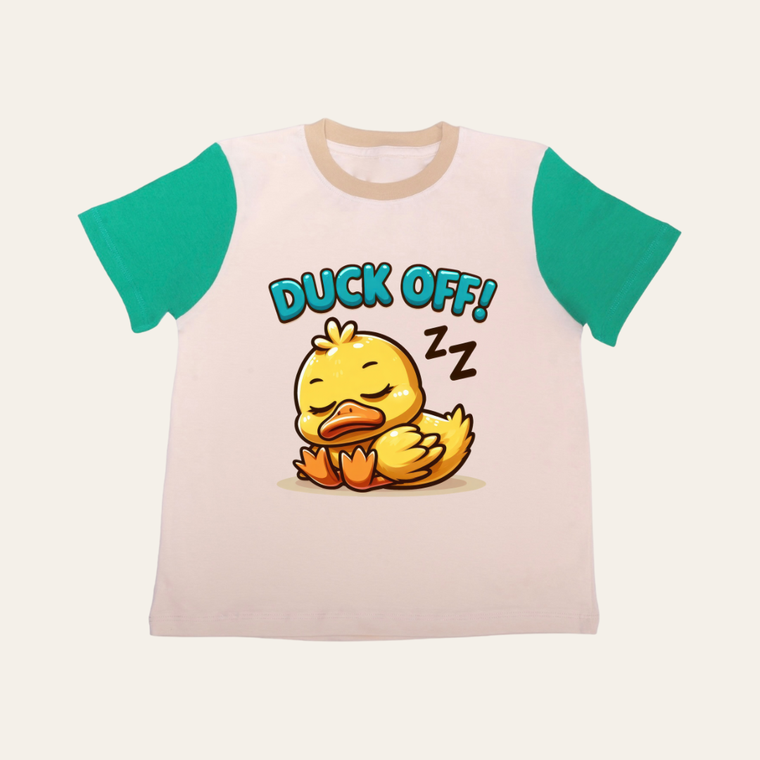 Unisex Sleeping Duck Cream & Green T Shirt for Kids