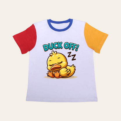 Unisex Red & Yellow Sleeves Sleeping Duck T Shirt for Kids