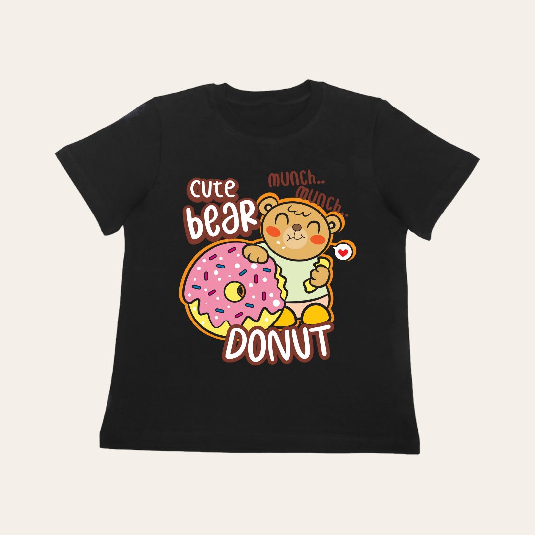 Unisex Black Bear Donut T Shirt for Kids