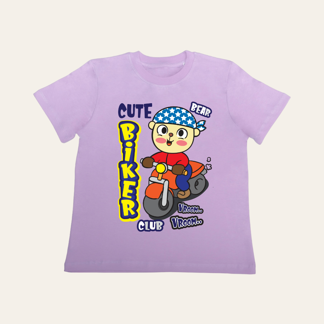 Unisex Lavender Bear Biker T Shirt for Kids