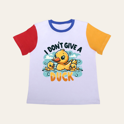 Unisex Red & Yellow Sleeves Duck T Shirt for Kids