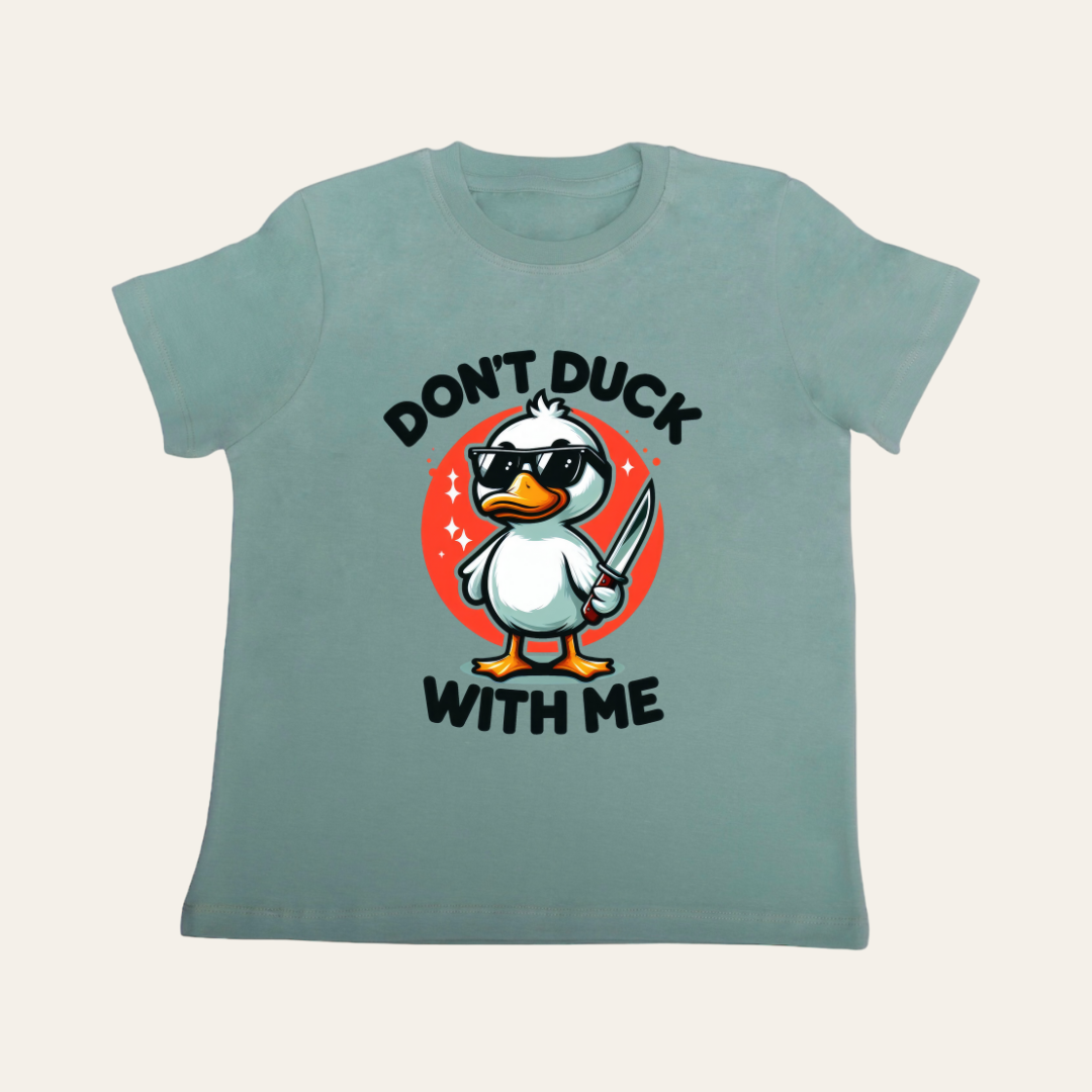 Unisex Sage Green Don't Duck T Shirt for Kids