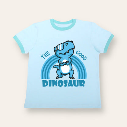 Unisex Turquoise with Ribs Dinosaur T Shirt for Kids