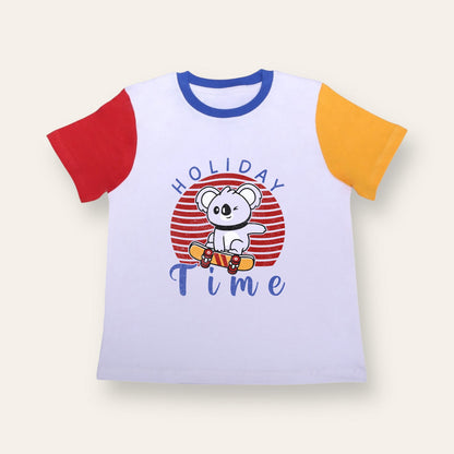 Unisex Red/Yellow Sleeves Holiday Time T Shirt for Kids