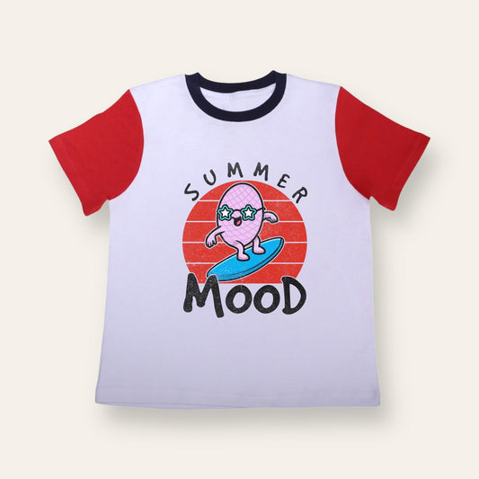 Unisex White/Red Sleeves Summer Mood T Shirt for Kids