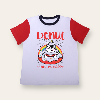 Unisex White/Red Sleeves Unicorn Donut T Shirt for Kids