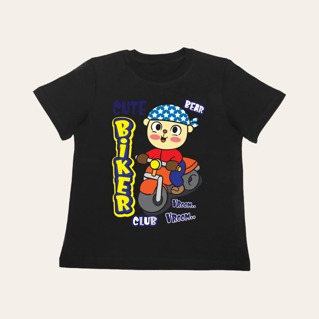 Unisex Black Bear Biker T Shirt for Kids