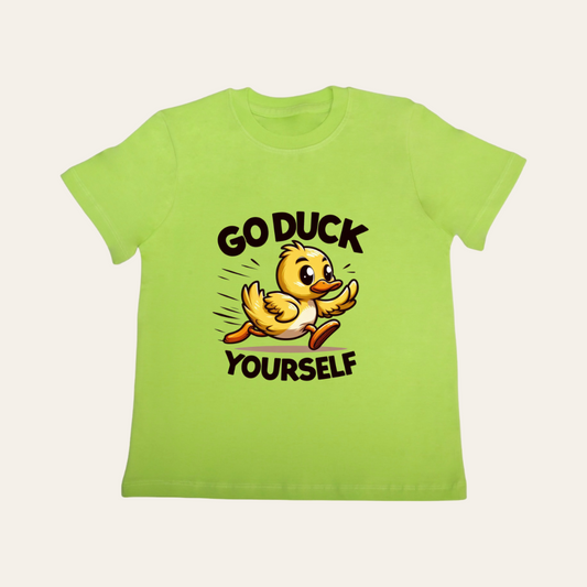 Unisex Neon Green Go Duck T Shirt for Kids