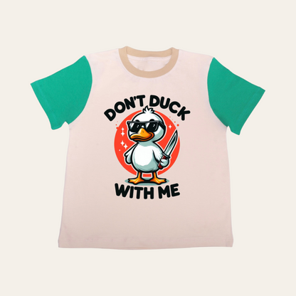 Unisex Don't Duck Cream & Green T Shirt for Kids