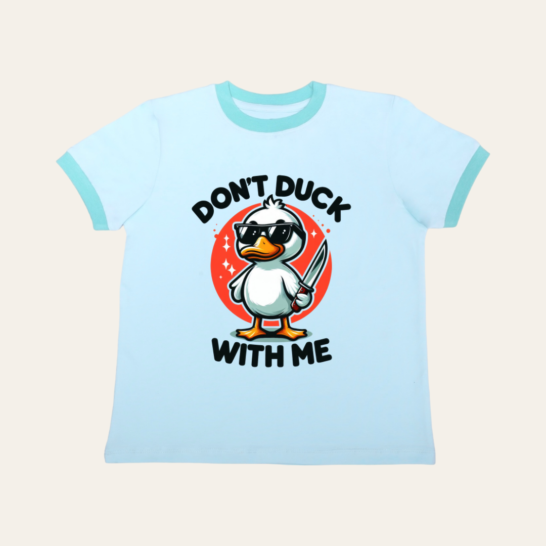 Unisex Turquoise Ribbed Don't Duck T Shirt for Kids