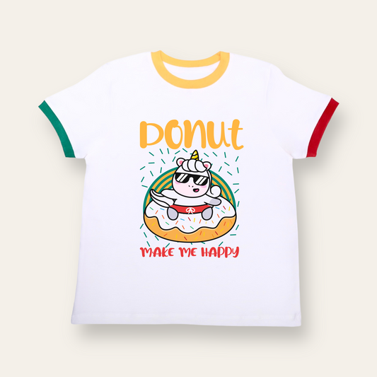 Unisex White with Colorful Ribs Unicorn Donut T Shirt for Kids