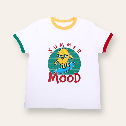 Unisex White with Colorful Ribs Summer Mood T Shirt for Kids