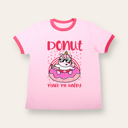 Unisex Baby Pink with Ribs Unicorn Donut T Shirt for Kids