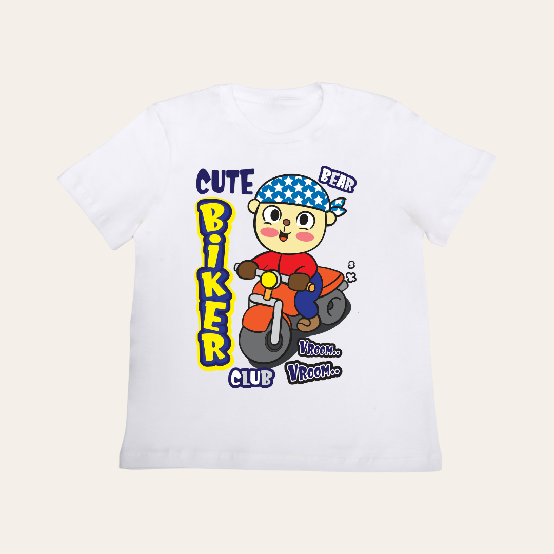 Unisex White Bear Biker T Shirt for Kids