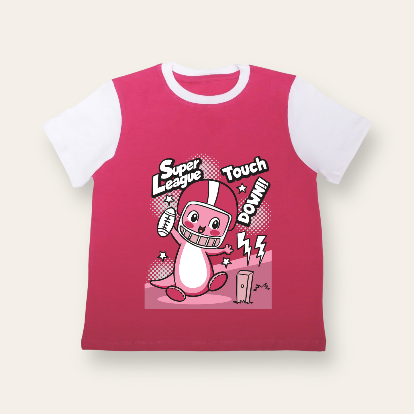 Unisex Pink & White Super League T Shirt for Kids