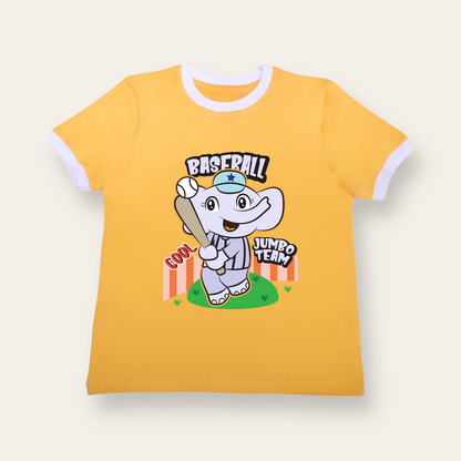 Unisex Yellow with Ribs Baseball Jumbo Team T Shirt for Kids