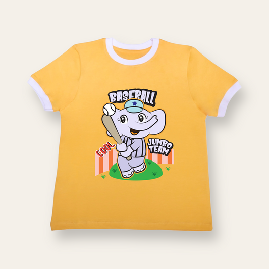 Unisex Yellow with Ribs Baseball Jumbo Team T Shirt for Kids