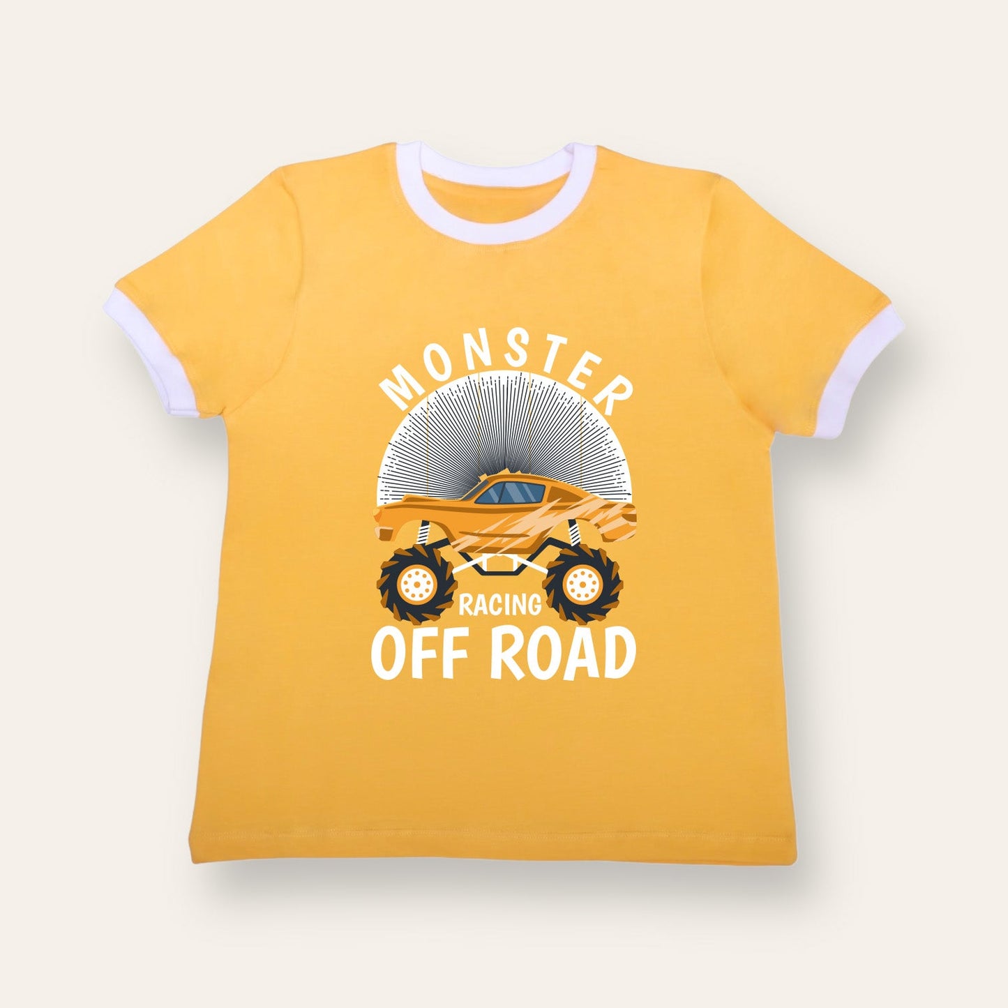 Unisex Yellow with Ribs Monster Racing T Shirt for Kids