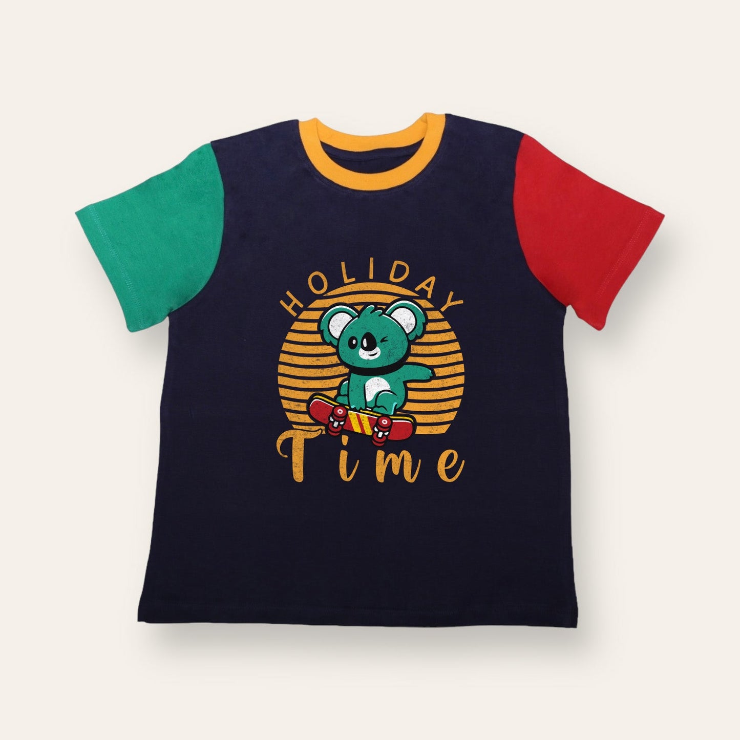 Unisex Blue, Red & Green Holiday Time T Shirt for Kids