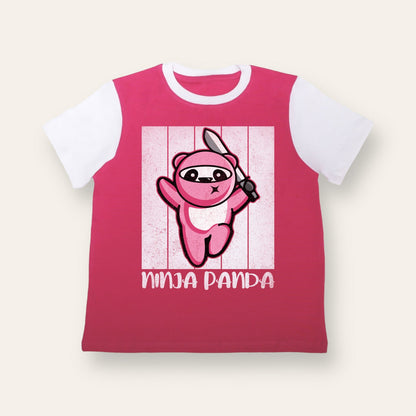 Unisex Pink & White Ninja Panda T Shirt for Kids