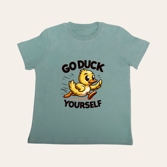 Unisex Sage Green Go Duck T Shirt for Kids