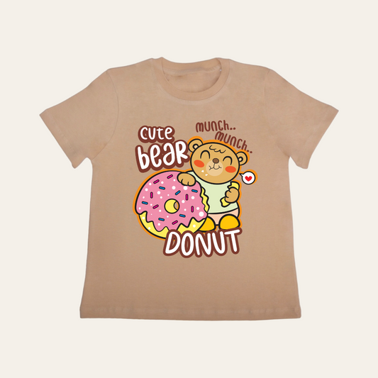 Unisex Light Brown Bear Donut T Shirt for Kids