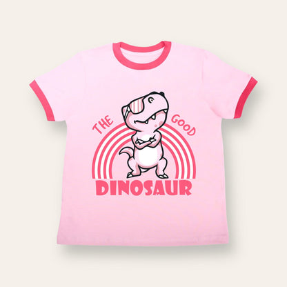 Unisex Baby Pink with Ribs Dinosaur T Shirt for Kids