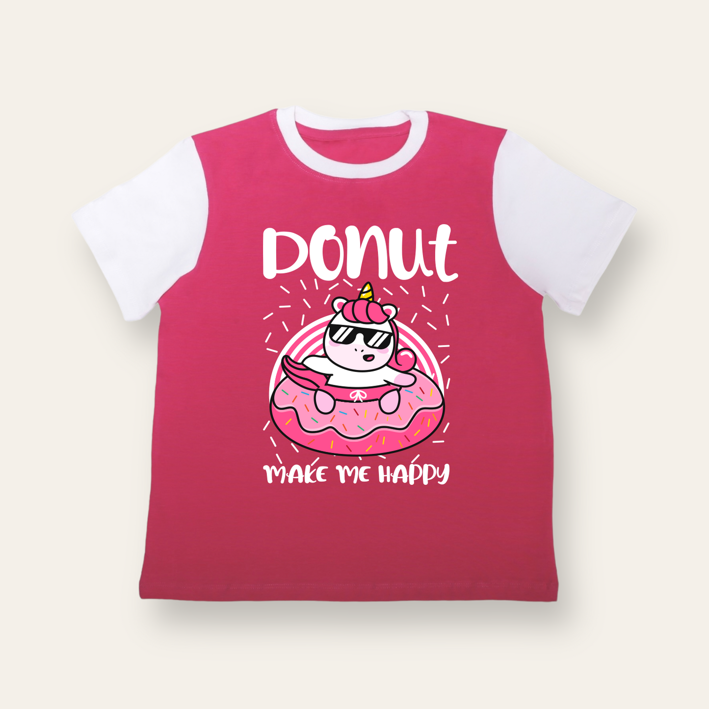 Unisex Pink & White Unicorn Donut T Shirt for Kids