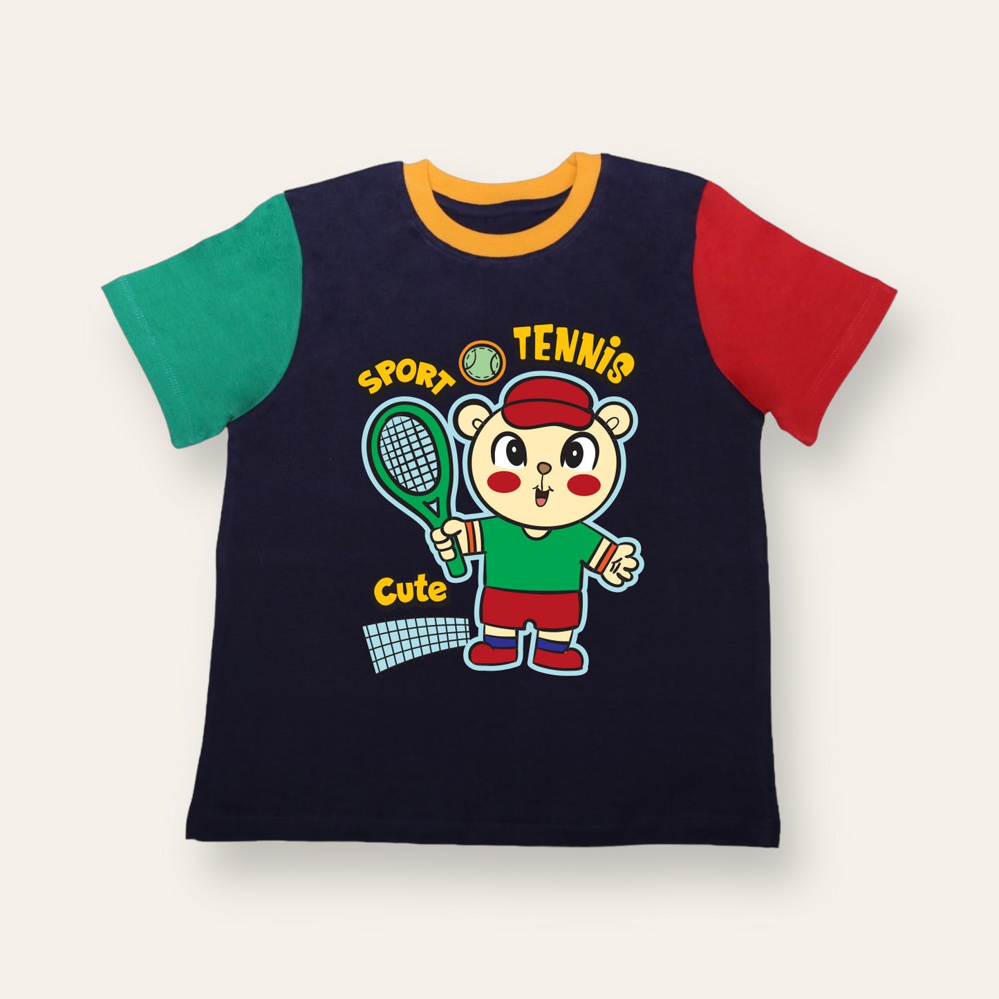 Unisex Blue, Red & Green Tennis Sport T Shirt for Kids