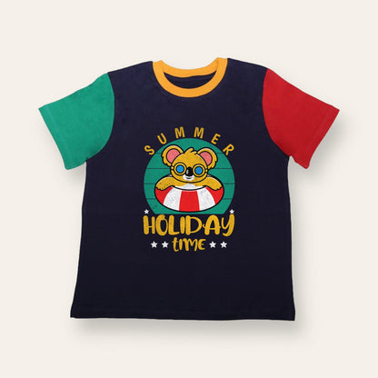 Unisex Blue, Red & Green Summer Holiday Time T Shirt for Kids