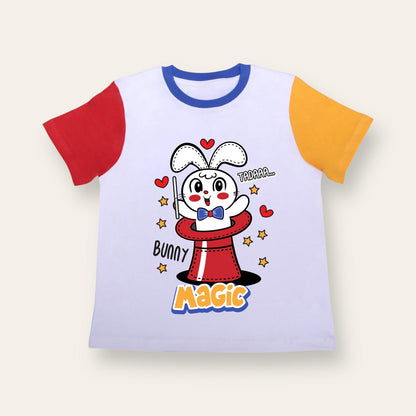 Unisex Red/Yellow Sleeves Bunny T Shirt for Kids