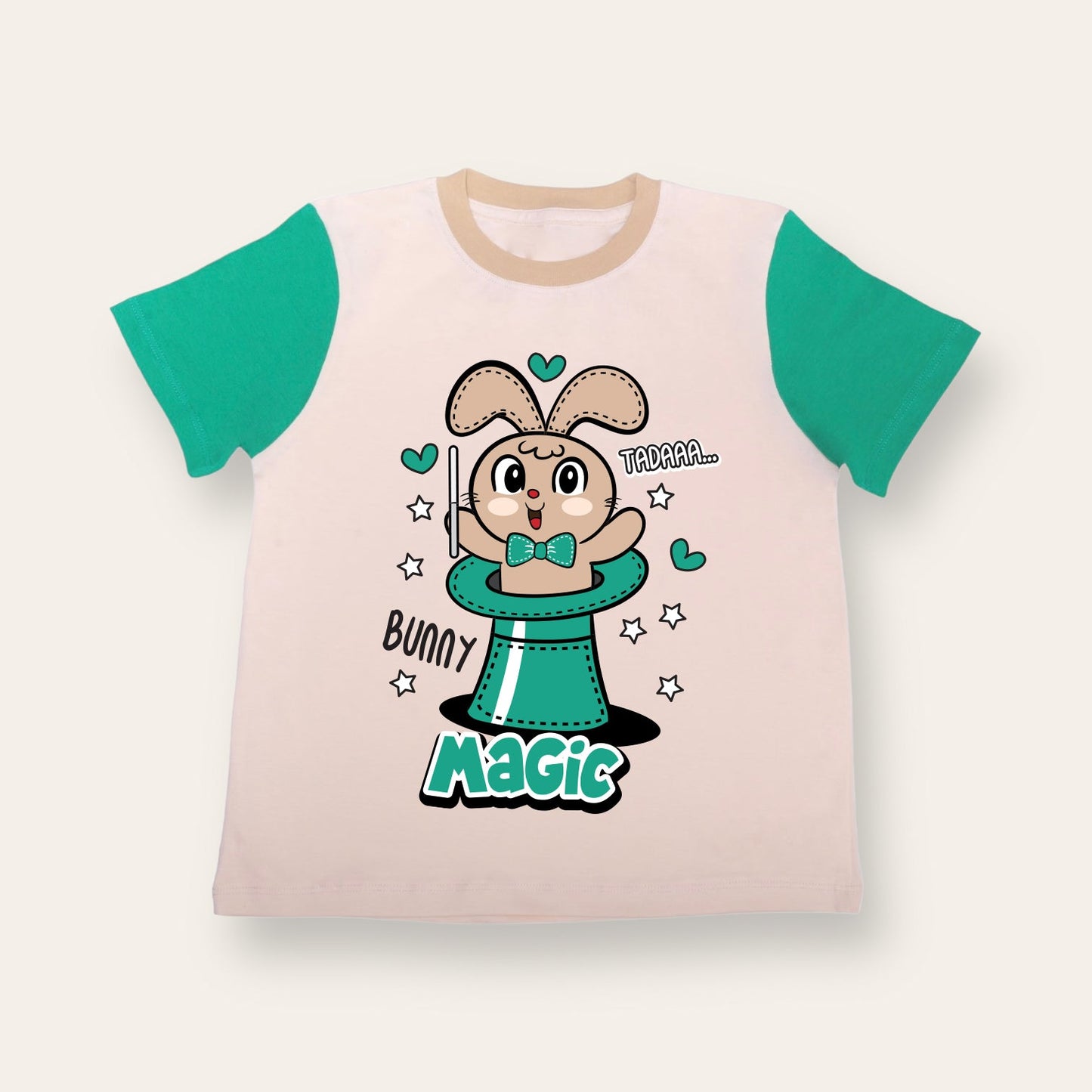 Unisex Cream & Green Bunny T Shirt for Kids