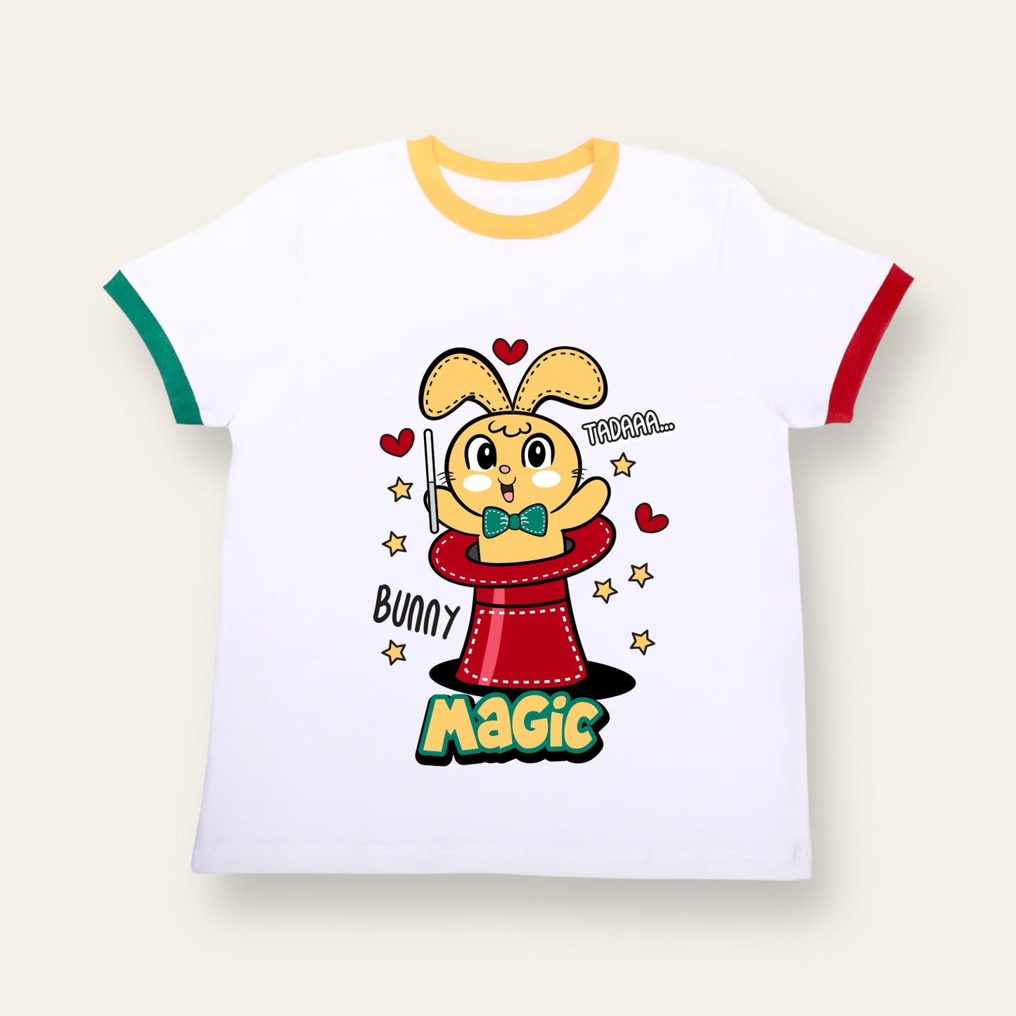 Unisex White with Colorful Ribs Bunny T Shirt for Kids